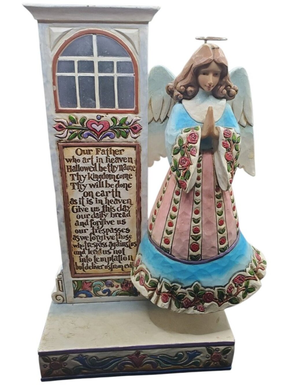 Jim Shore JHeartwood Creek Praying Angel Lord’s Prayer Figurine Rose Design "9.5